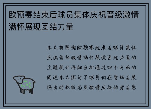 欧预赛结束后球员集体庆祝晋级激情满怀展现团结力量